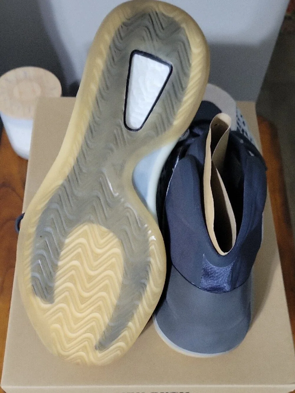 adidas YZY QNTM Knit High-Top Sneakers in Gray, Cream and Blue